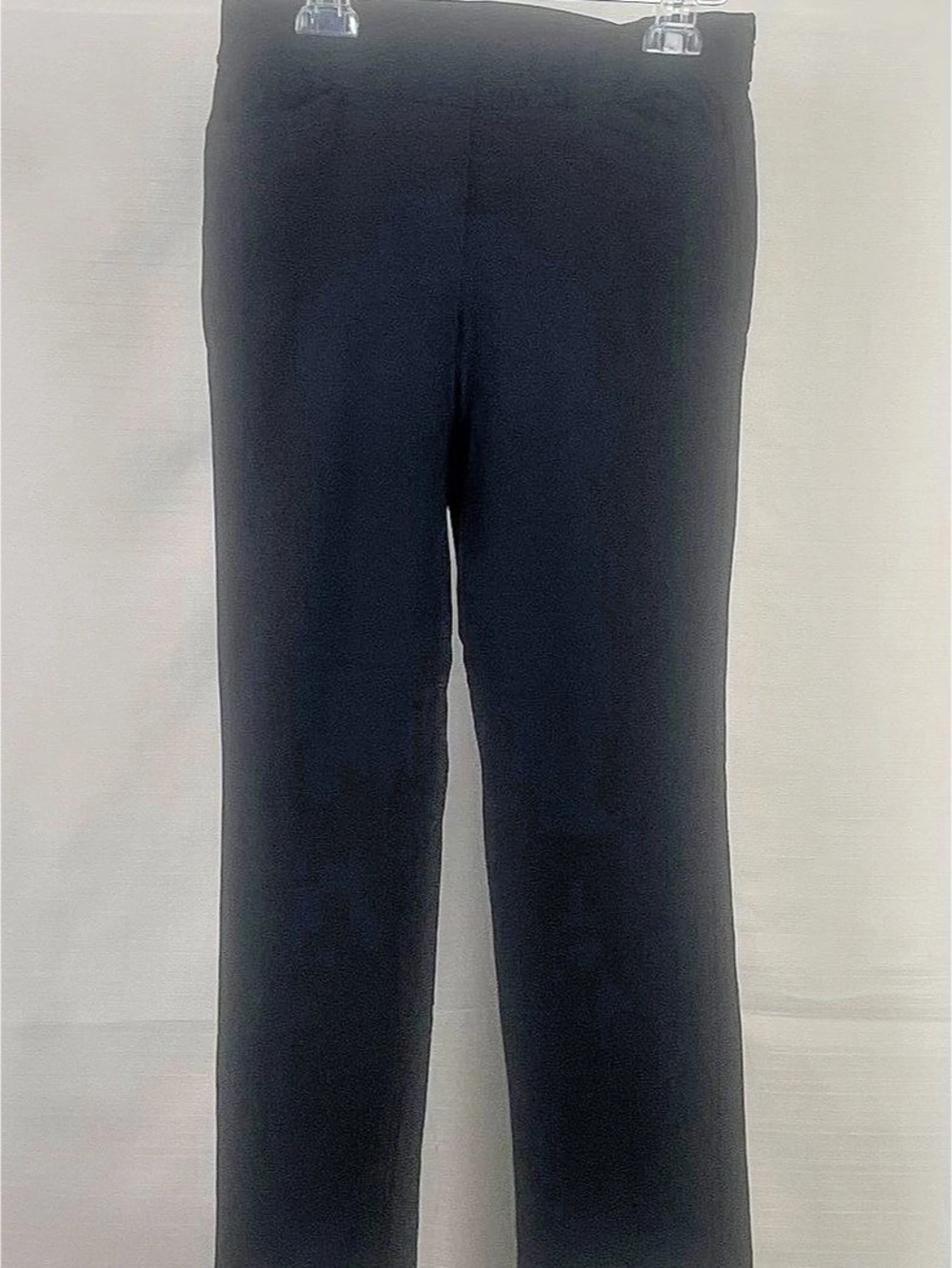 Lily Morgan black petite pull-on pants. Elastic back waist, flat front, straight